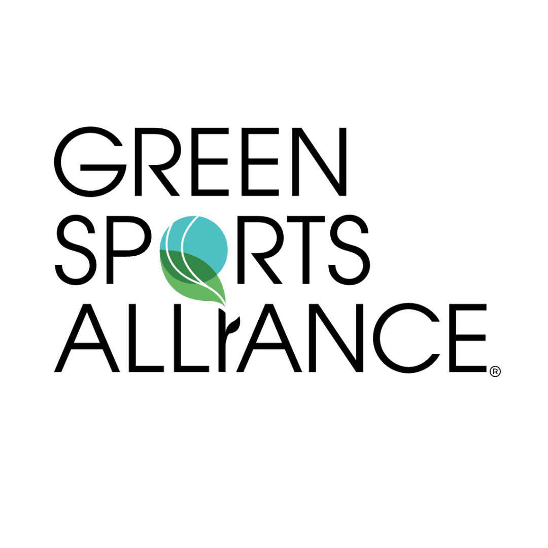 Green Sports Alliance logo with a green leaf and blue circle