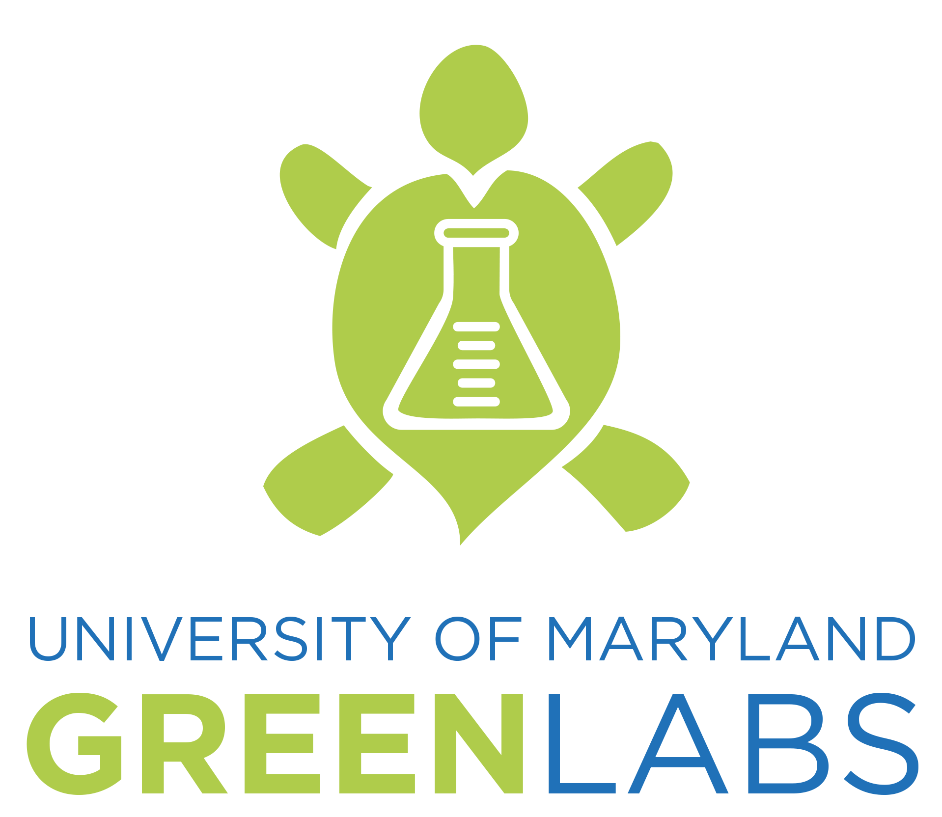 UMD Green Labs logo: leaf turtle with a beaker inside