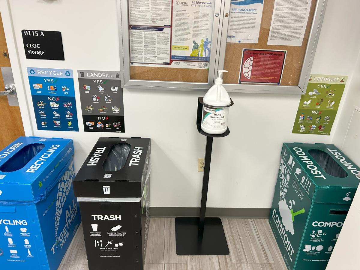 Waste sorting station in office kitchen