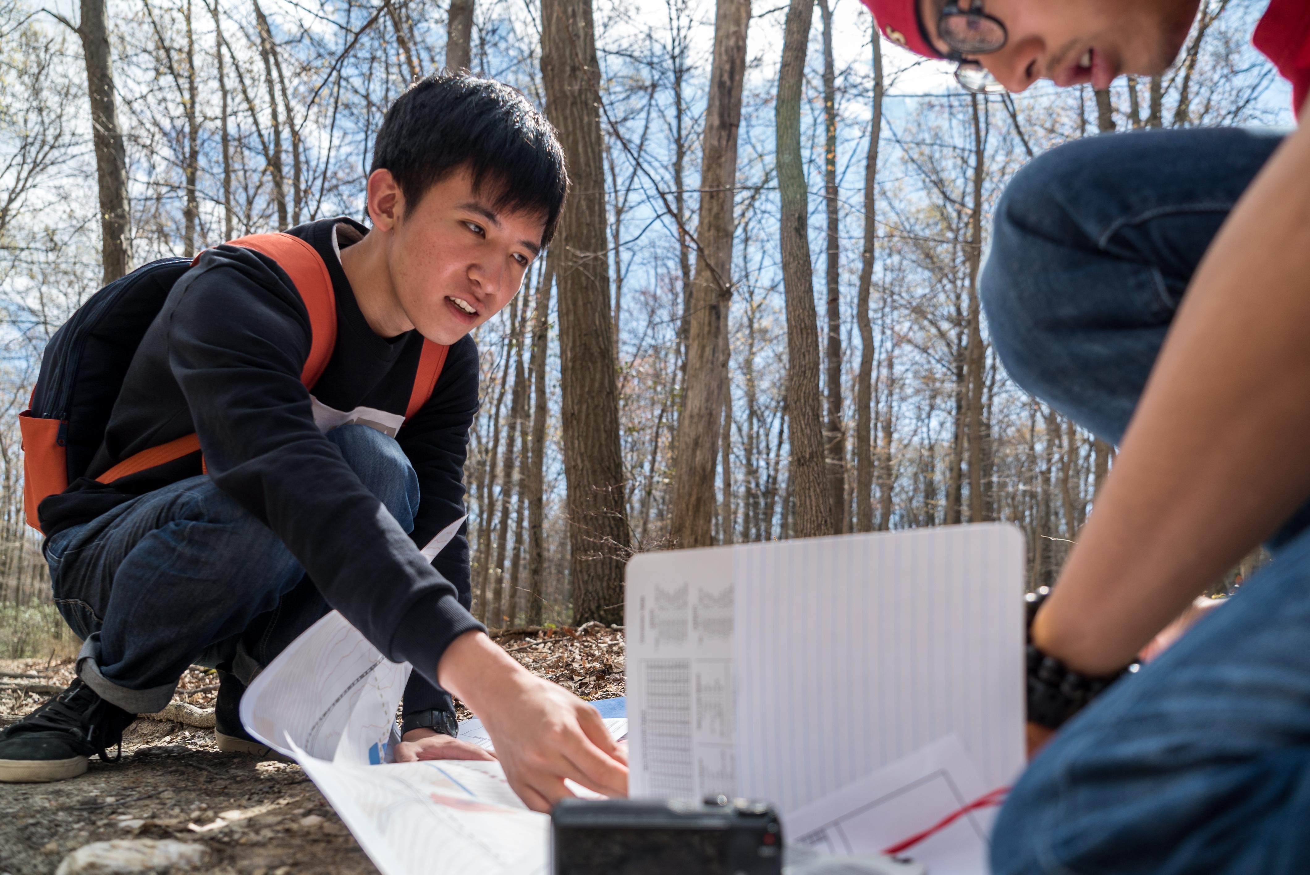 Students doing a project outdoors