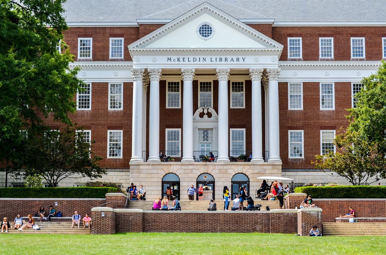View of the McKeldin Library from the mall