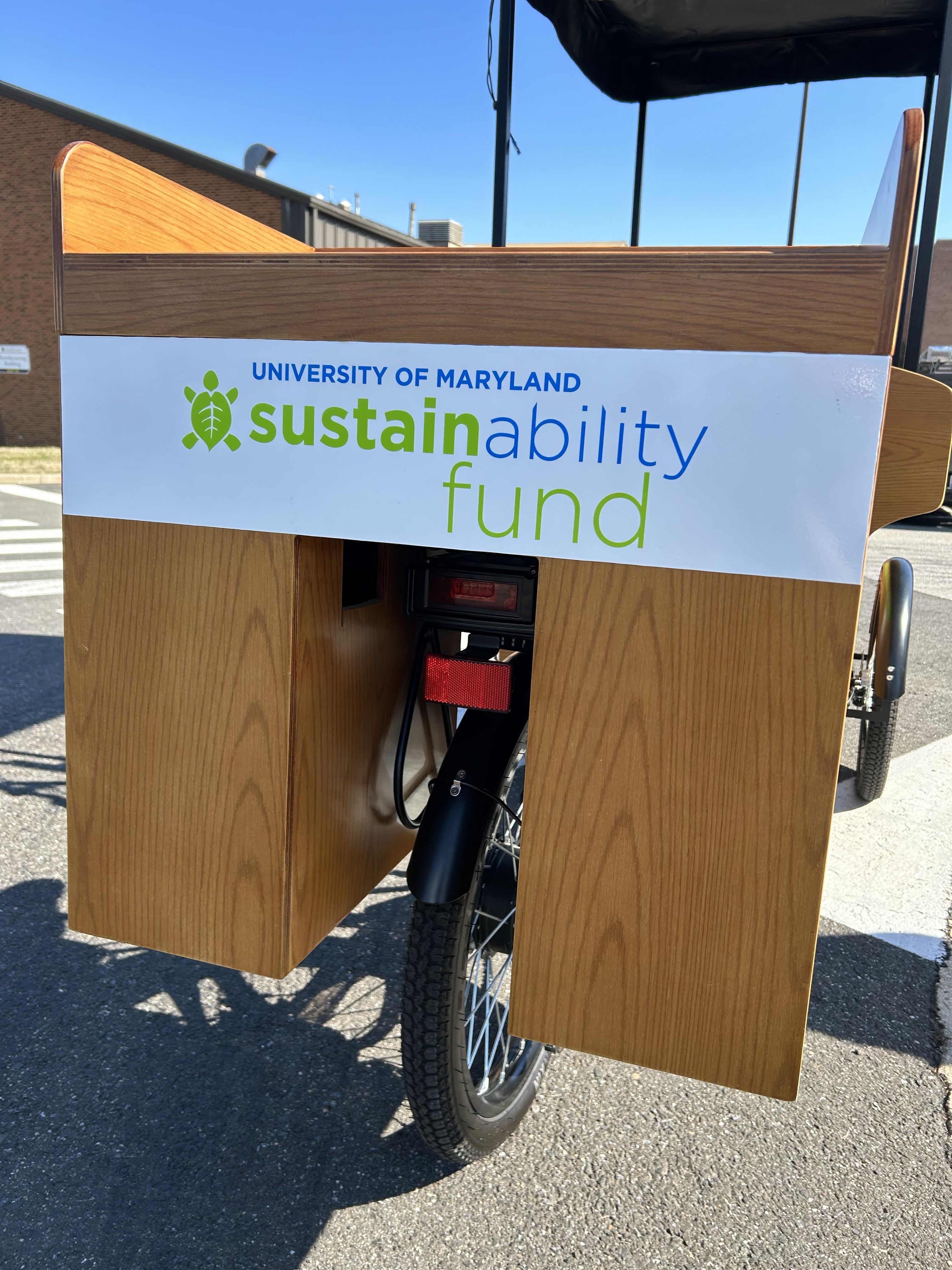 Sustainability Fund graphic on the back of the Outreach Bike 