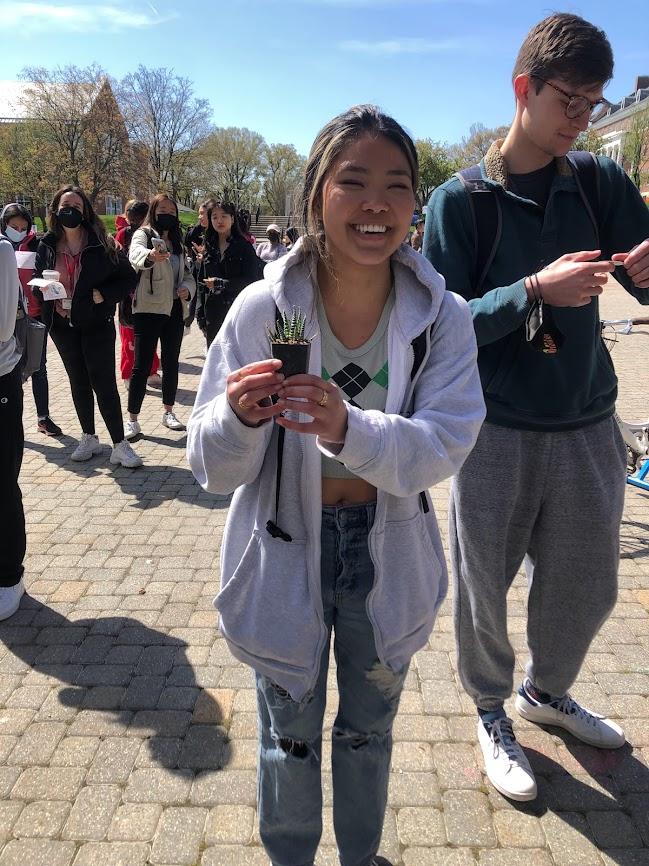 Student hold succulent