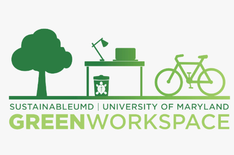 Green Workspace Logo with tree, desk, and bike