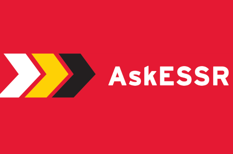 Red Background with three arrows and "AskESSR"