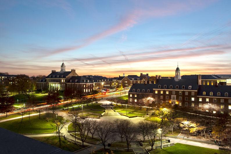 Hornbake Plaza at dusk