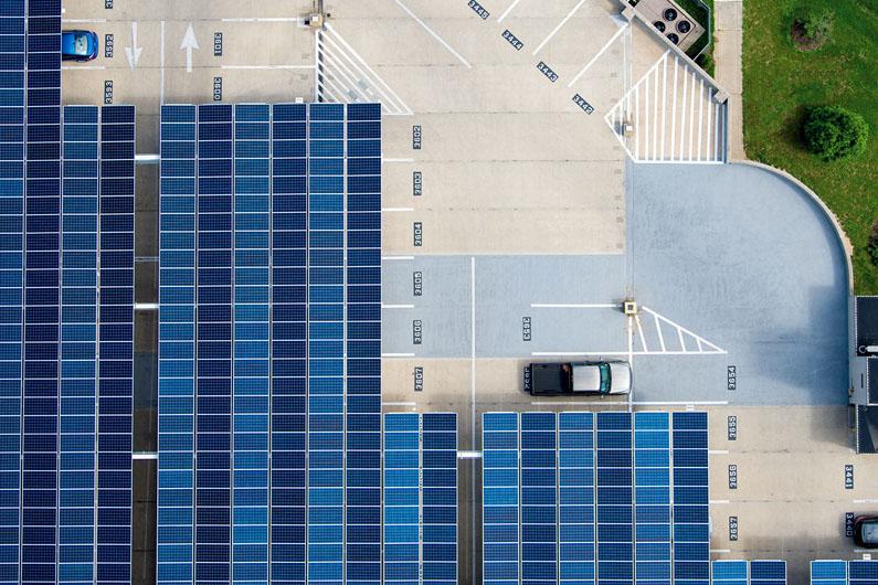 Aerial view of solar panels