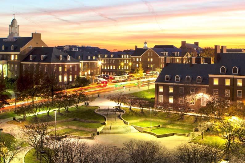 Hornbake Plaza at dusk