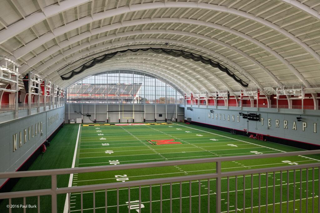 Image of an indoor practice football field