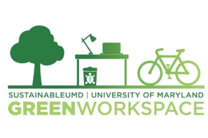 Green Workspace Logo with tree, desk, and bike